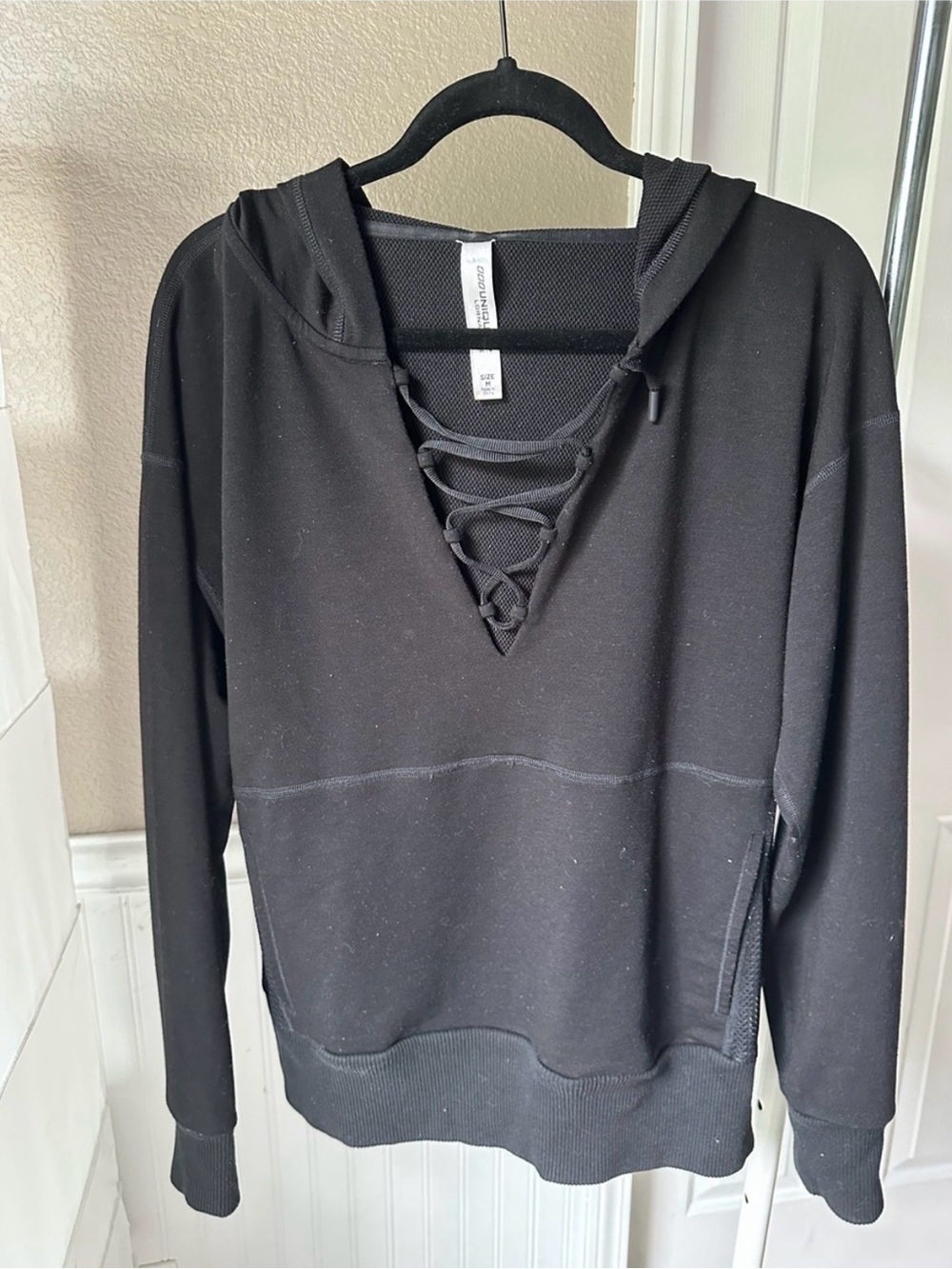 Lorna Jane Black Lace-Up Hoodie Sweatshirt